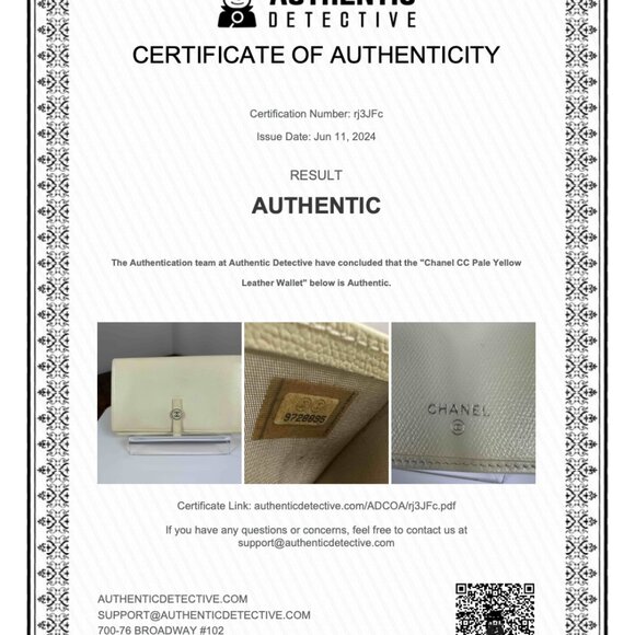 CHANEL Pale Yellow Leather CC Vintage Long Wallet 9728895 (CCXX150) - Picture 16 of 16